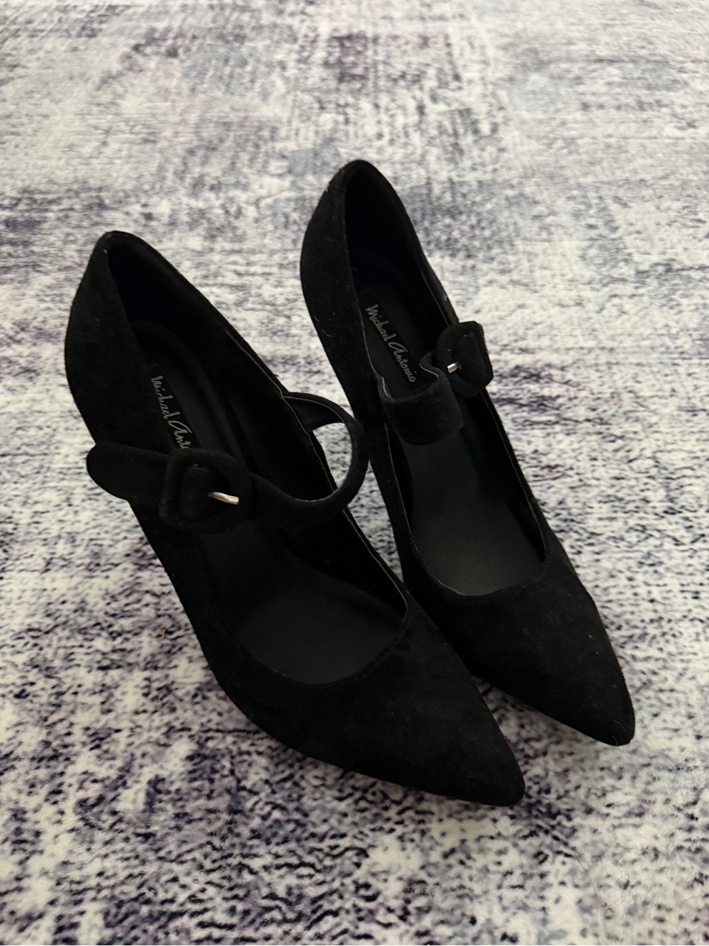 Michael Antonio Black Suede Pointed Mary Jane Heels